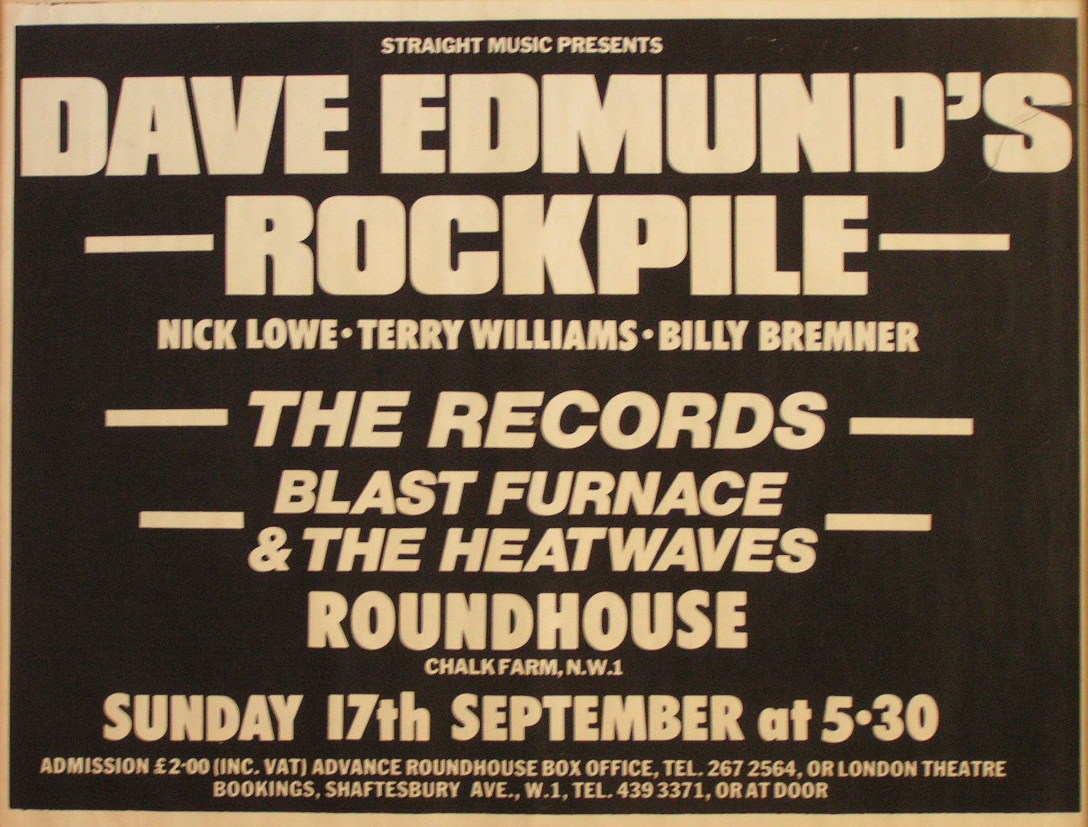 Poster - Dave Edmunds Rockpile etc. Roundhouse, Chalk Farm. 17 Sepember. Straight Music.