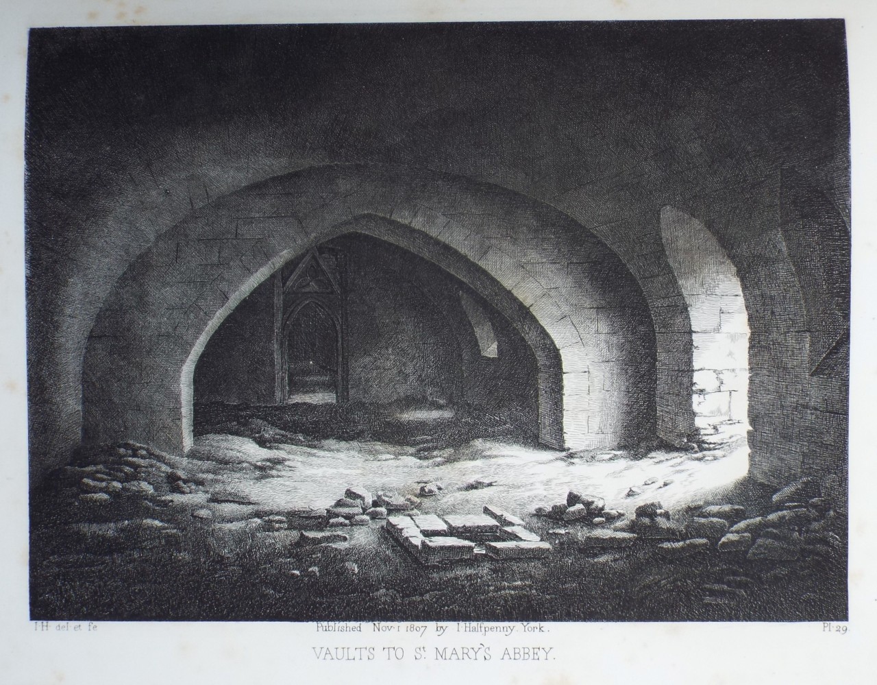 Etching - Vaults to St. Mary's Abbey. - Halfpenny