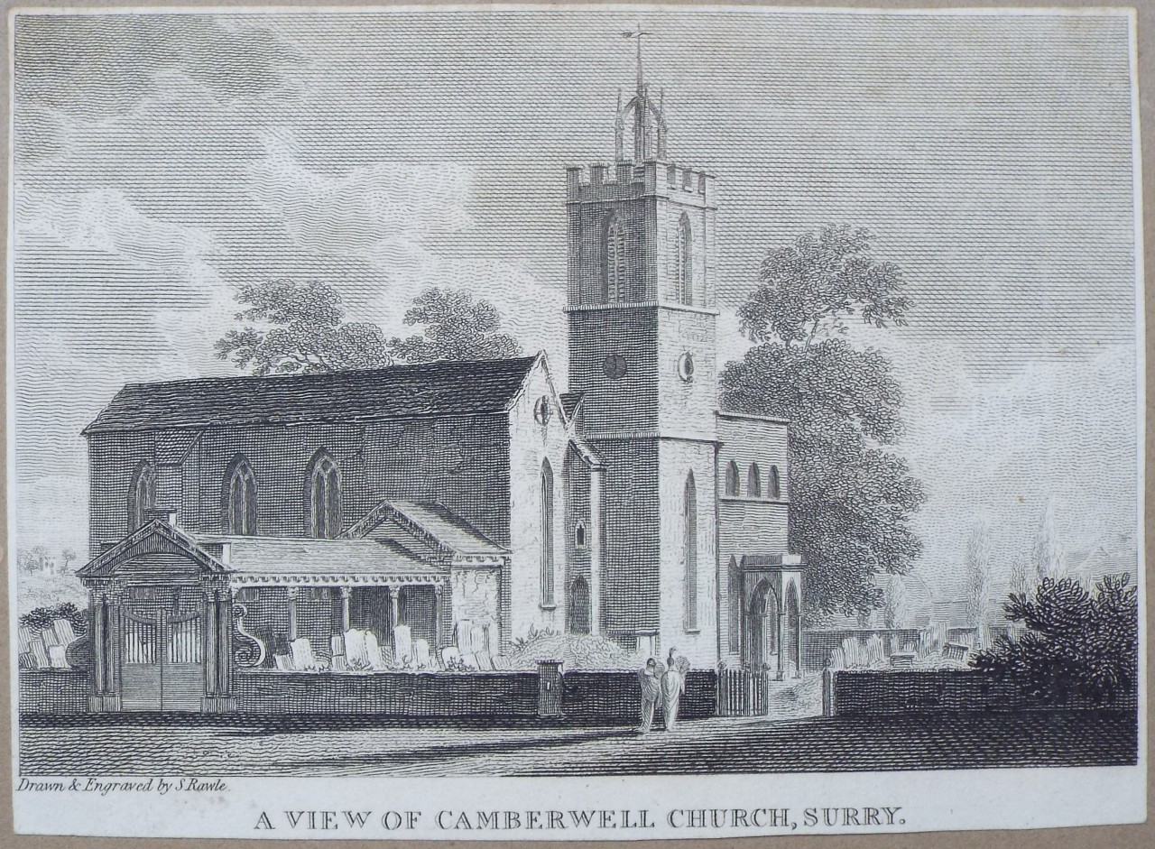 Print - A View of Camberwell Church, Surry. - Rawle