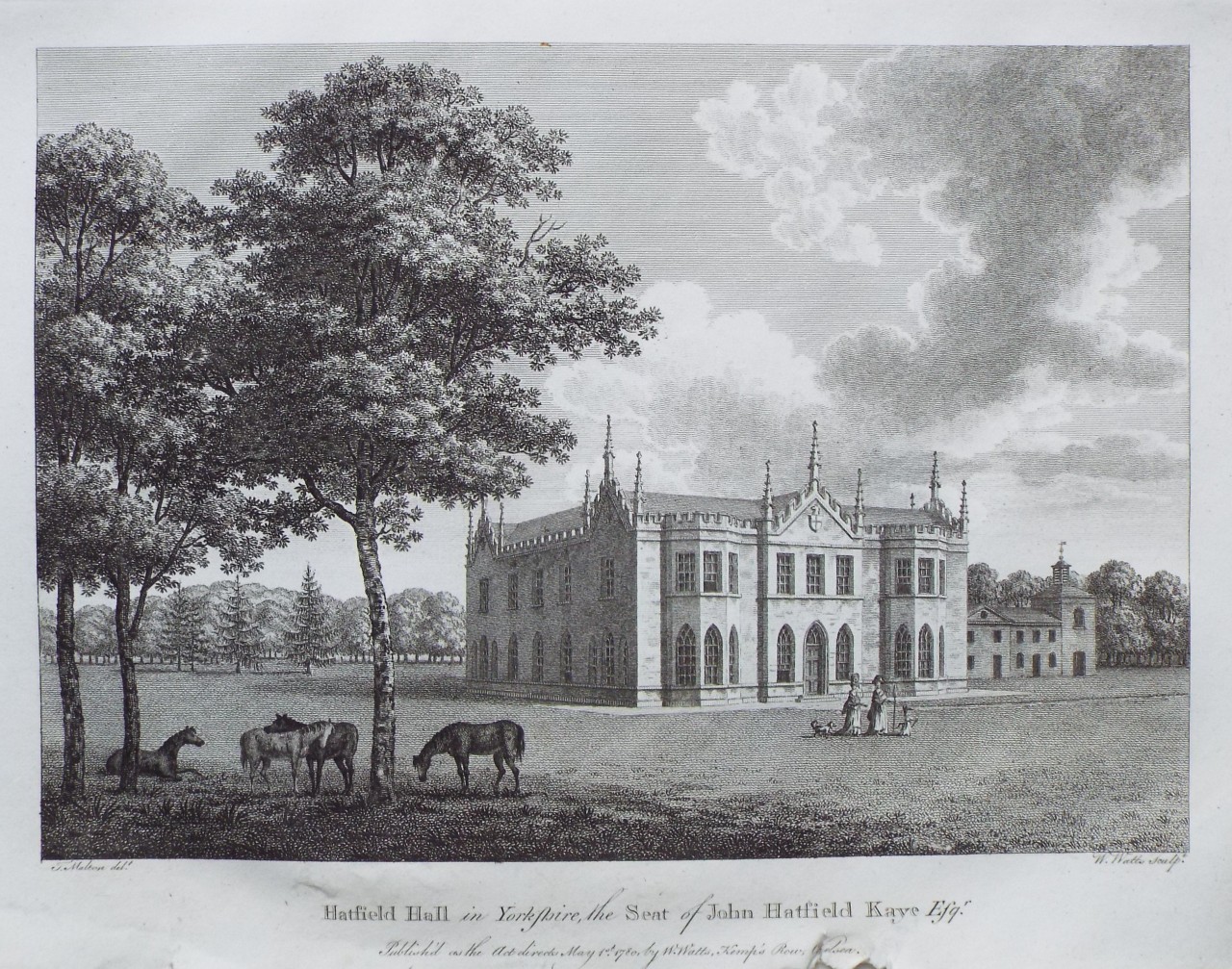 Print - Hatfield Hall, in Yorkshire, the Seat of John Hatfield Kaye Esqr. - Watts