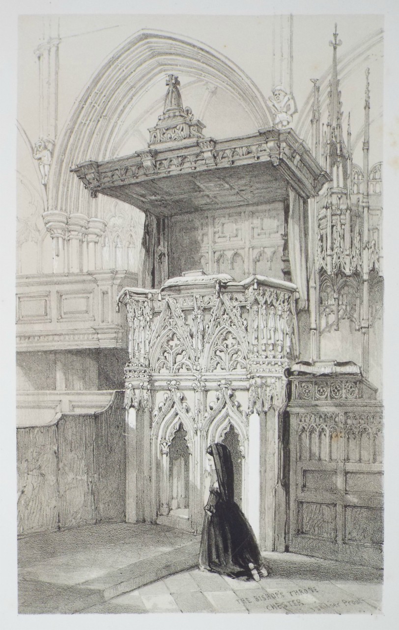 Lithograph - The Bishop's Throne Chester Cathedral - Prout