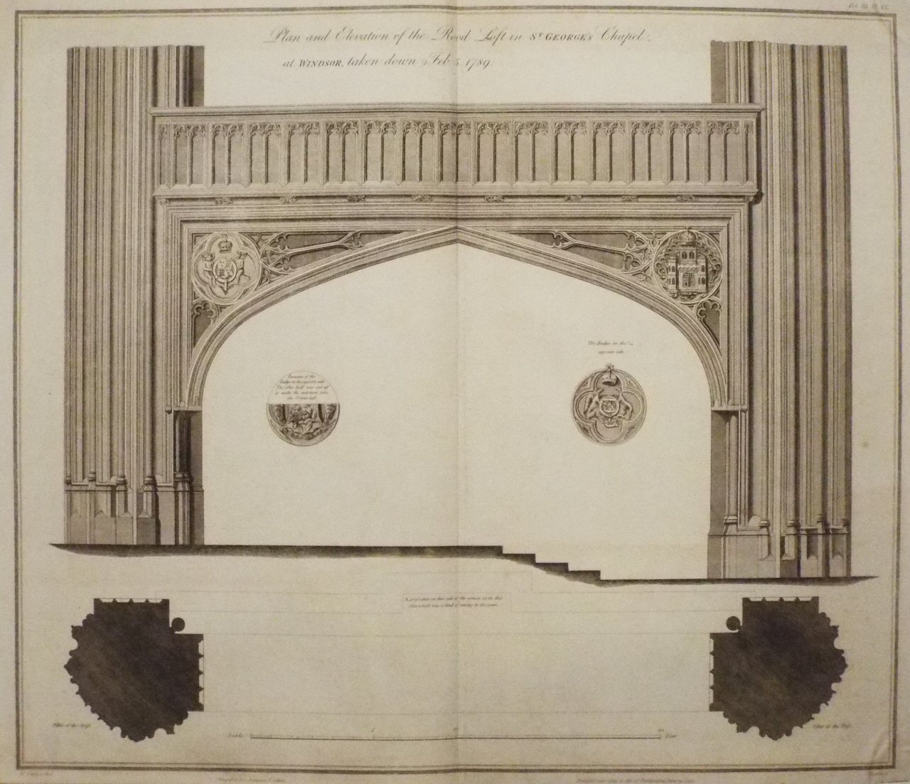 Print - Plan and Elevation of the Rood Loft in St. George's Castle, at Windsor, taken down Feb 5, 1789. - 