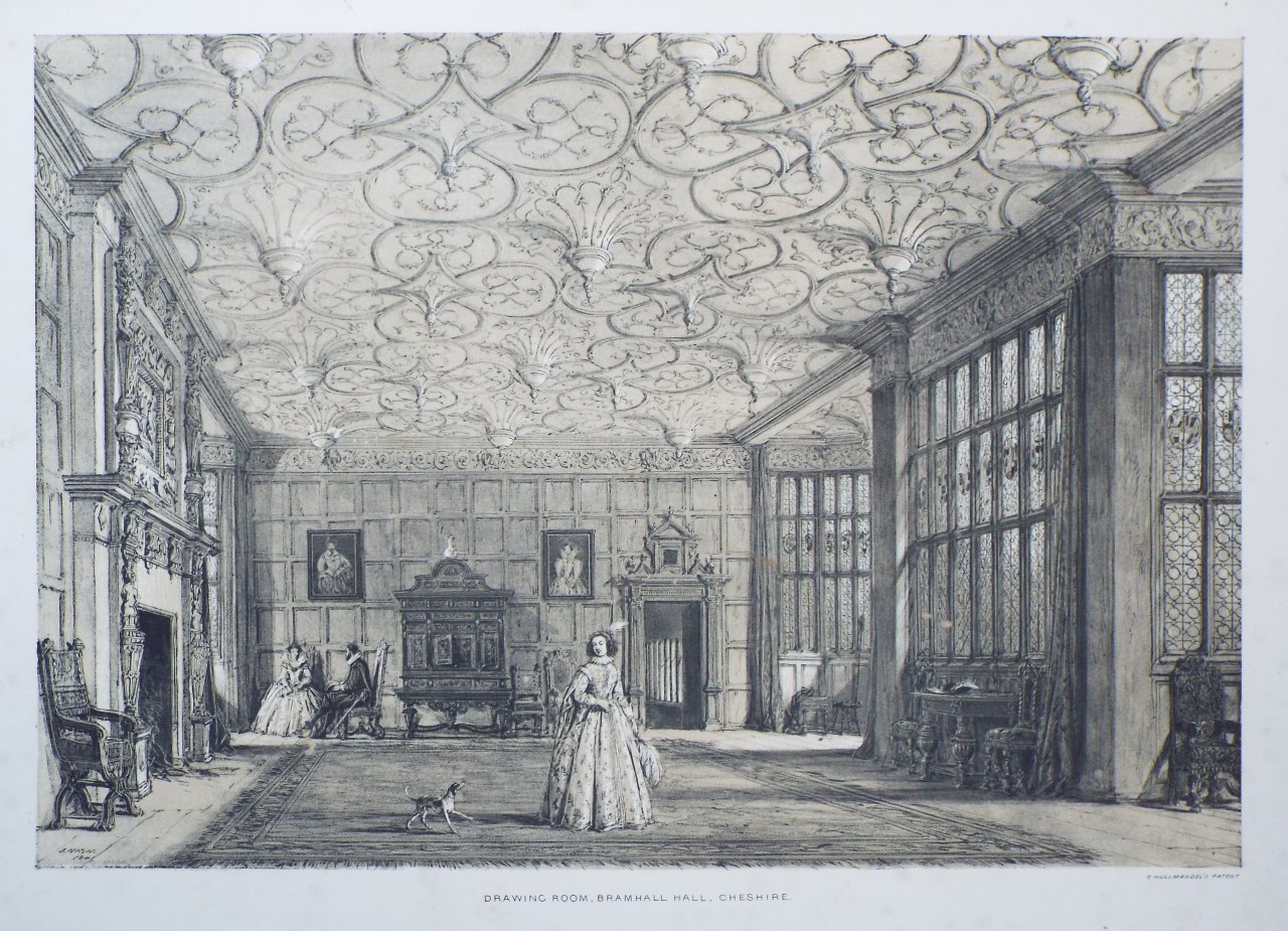 Lithograph - Drawing Room, Bramhall Hall, Cheshire. - Nash