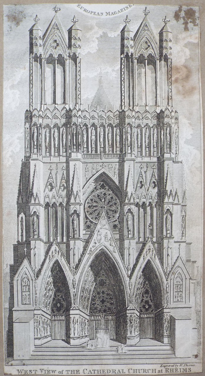 Print - West View of the Cathedral Church at Rheims - Thomas
