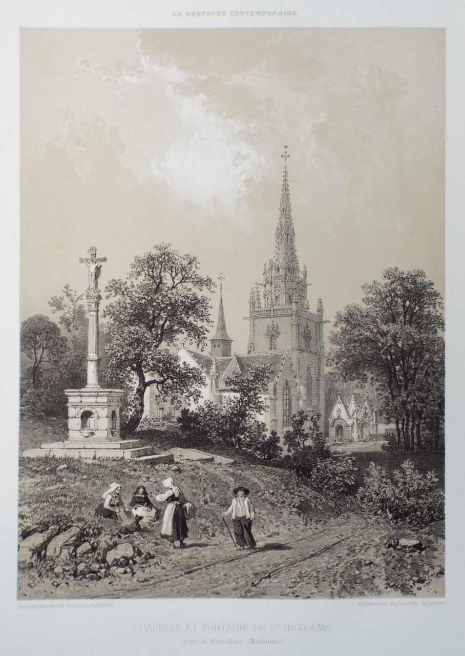 Lithograph - Chapelle et Fontaine de St. Nicodeme, pres de Plumeliau. (Morbihan) - Ciceri