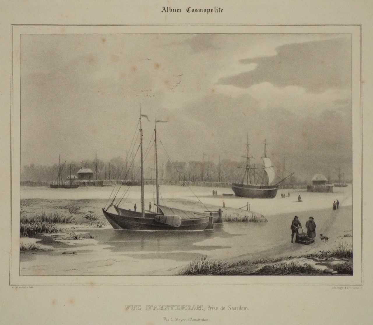 Lithograph - Album Cosmopolite. Vue d'Amsterdam, Prise de Saardam. - St.