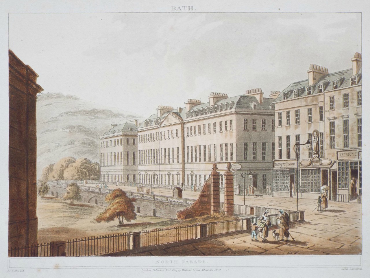 Aquatint - Bath. North Parade. - Hill