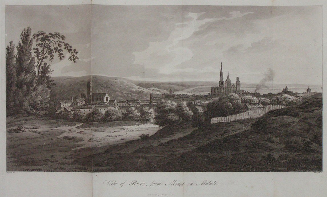 Aquatint - View of Rouen, from Mount au Malade. - 