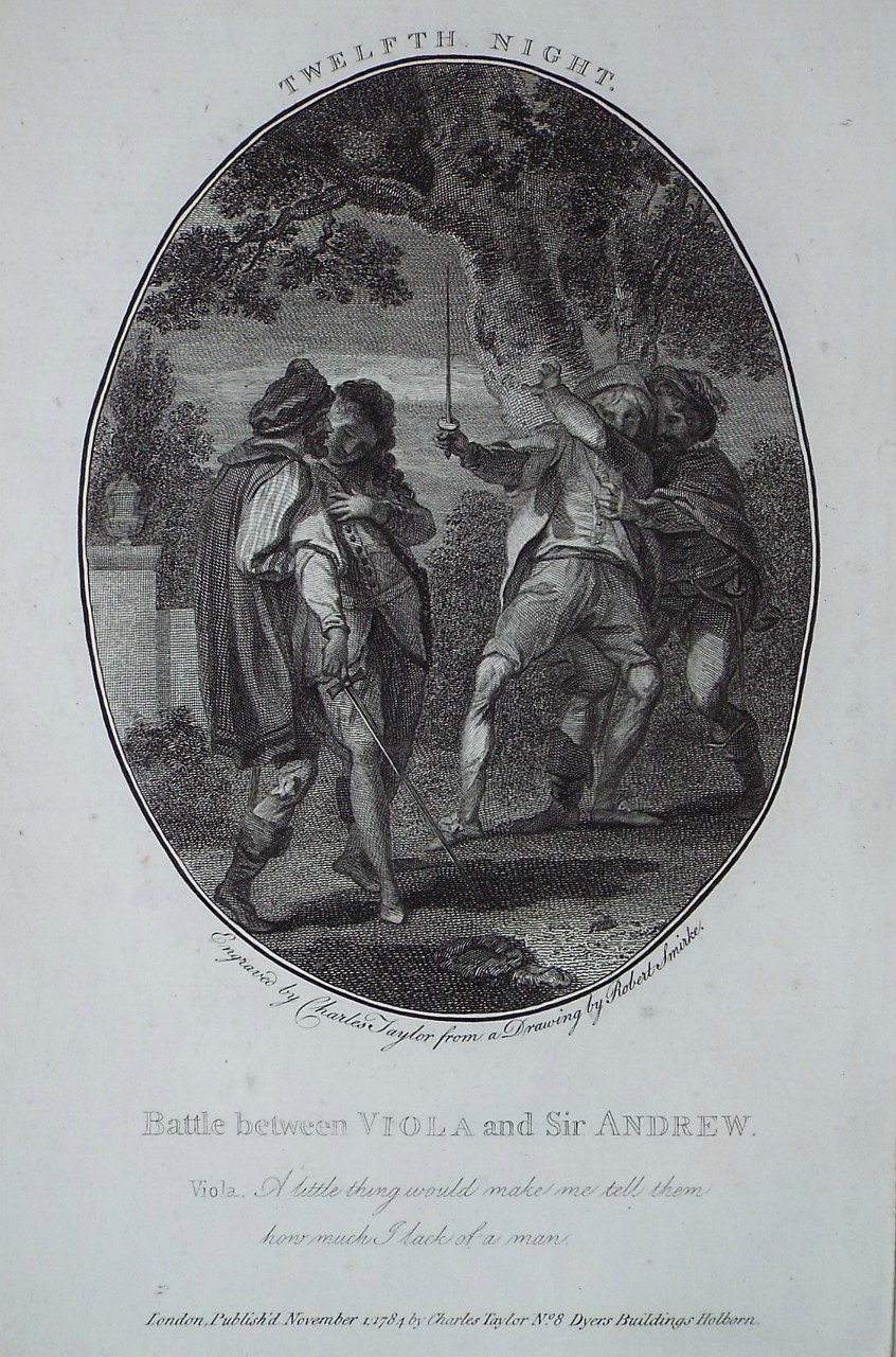 Print - Twelfth Night. Battle between Viola and Sir Andrew. - Taylor