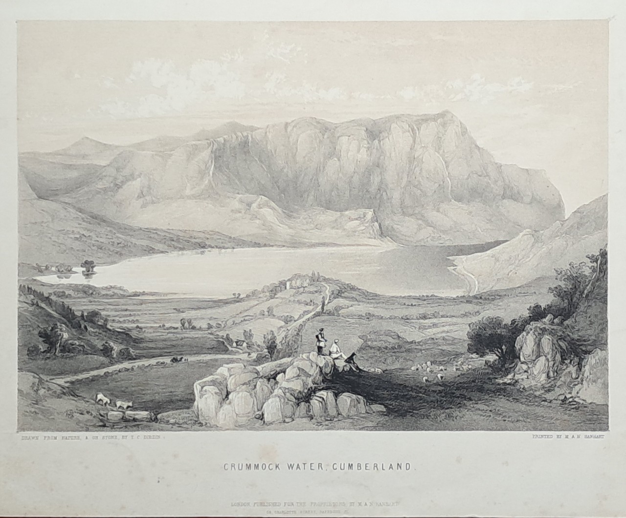 Lithograph - Crummock Water, Cumberland. - Dibdin