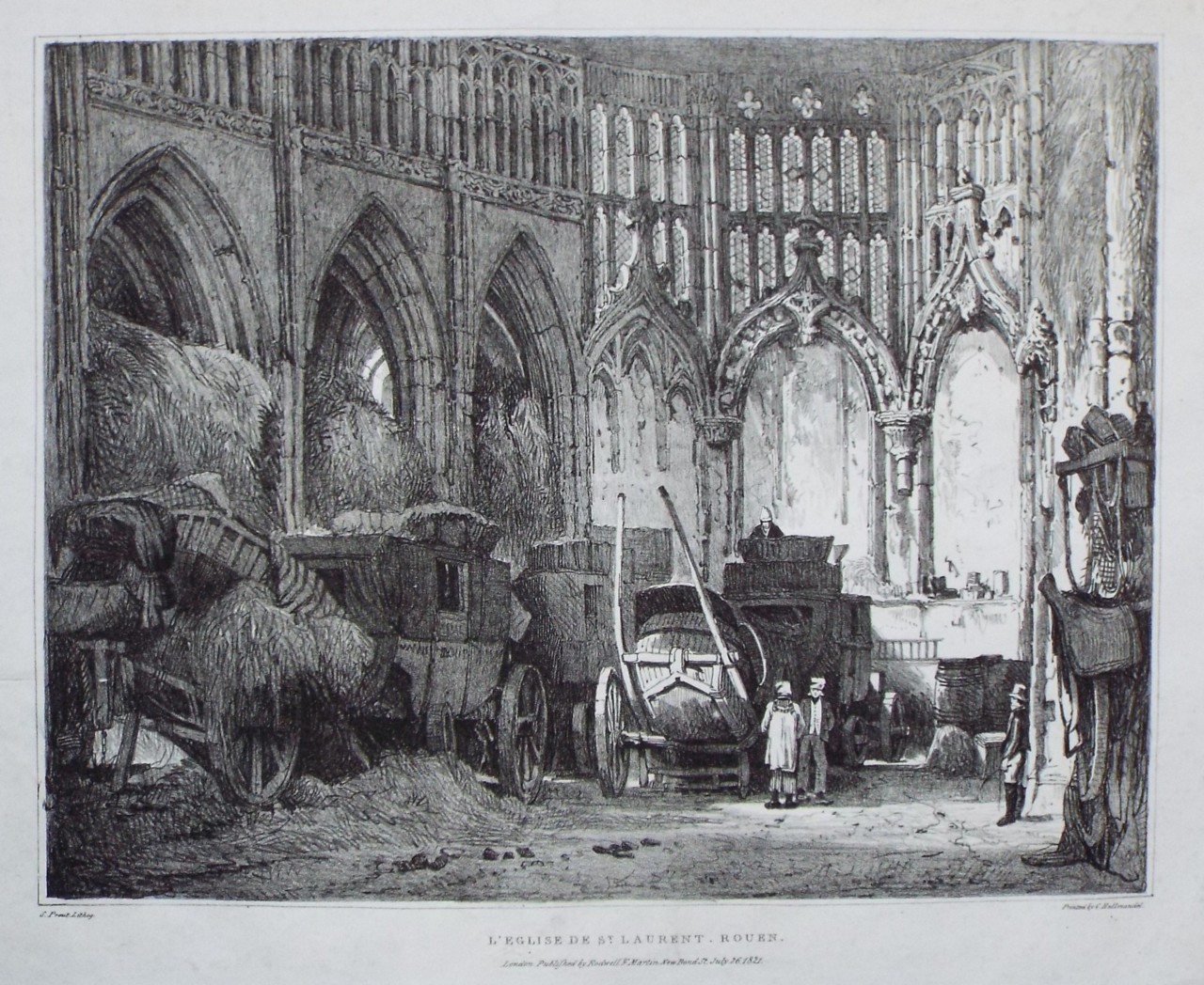 Lithograph - L'Eglise de St. Laurent . Rouen. - Prout