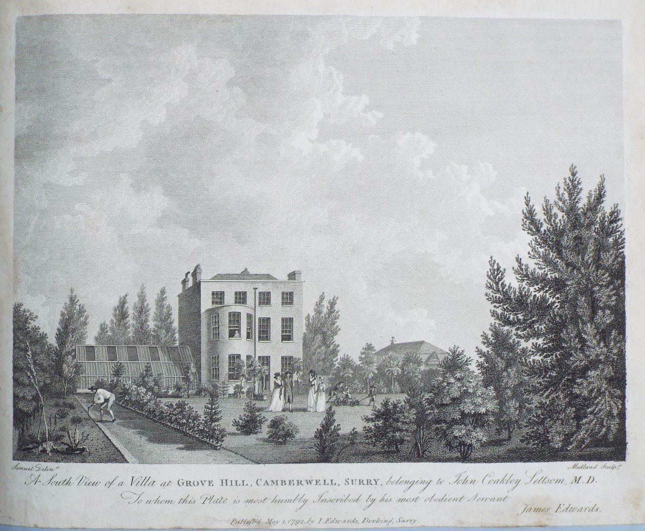 Print - A South View of a Villa at Grove Hill, Camberwell, Surry, belonging to John Coakley Lettsom, M.D. - 