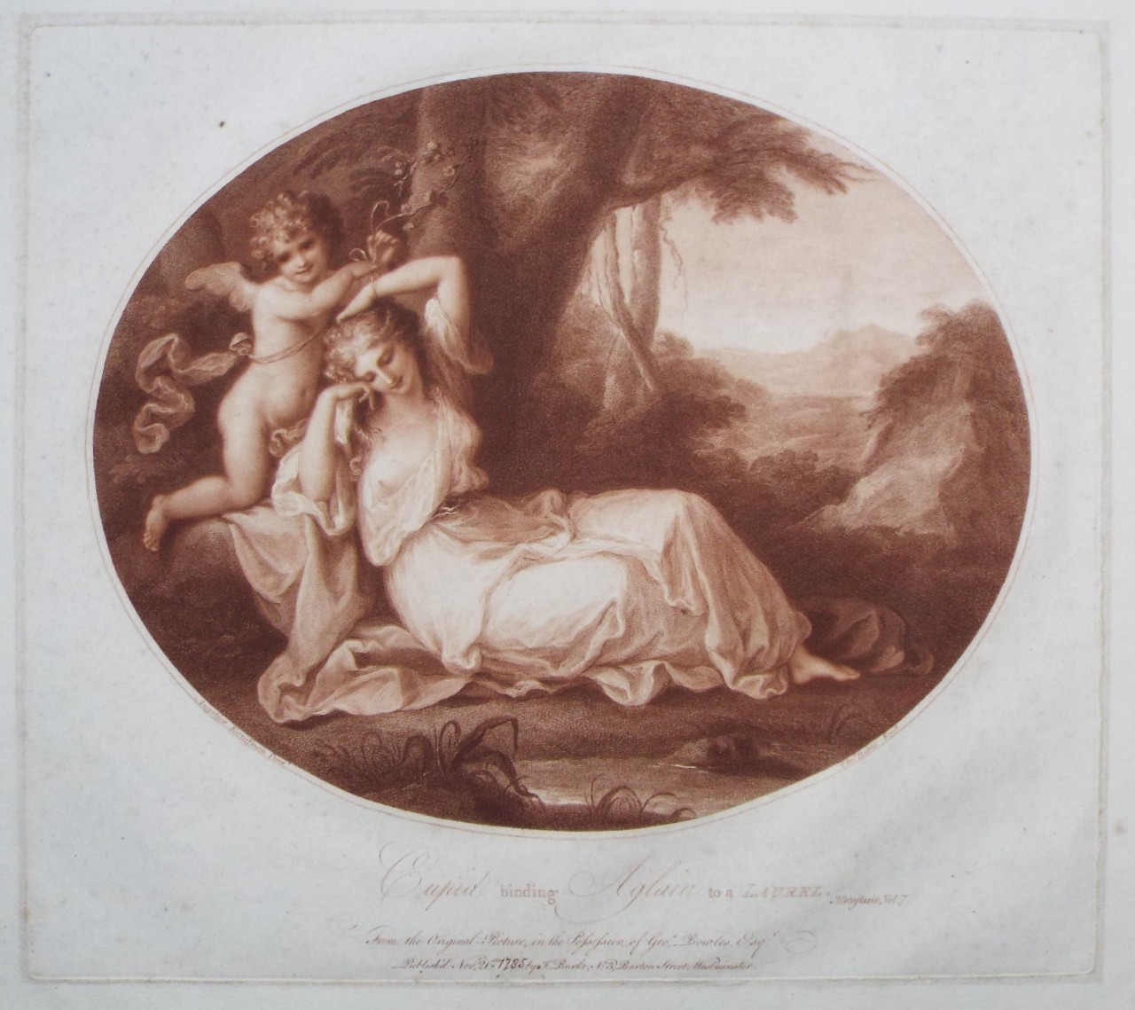 Stipple - Cupid binding Aglaia to a Laurel. - Burke