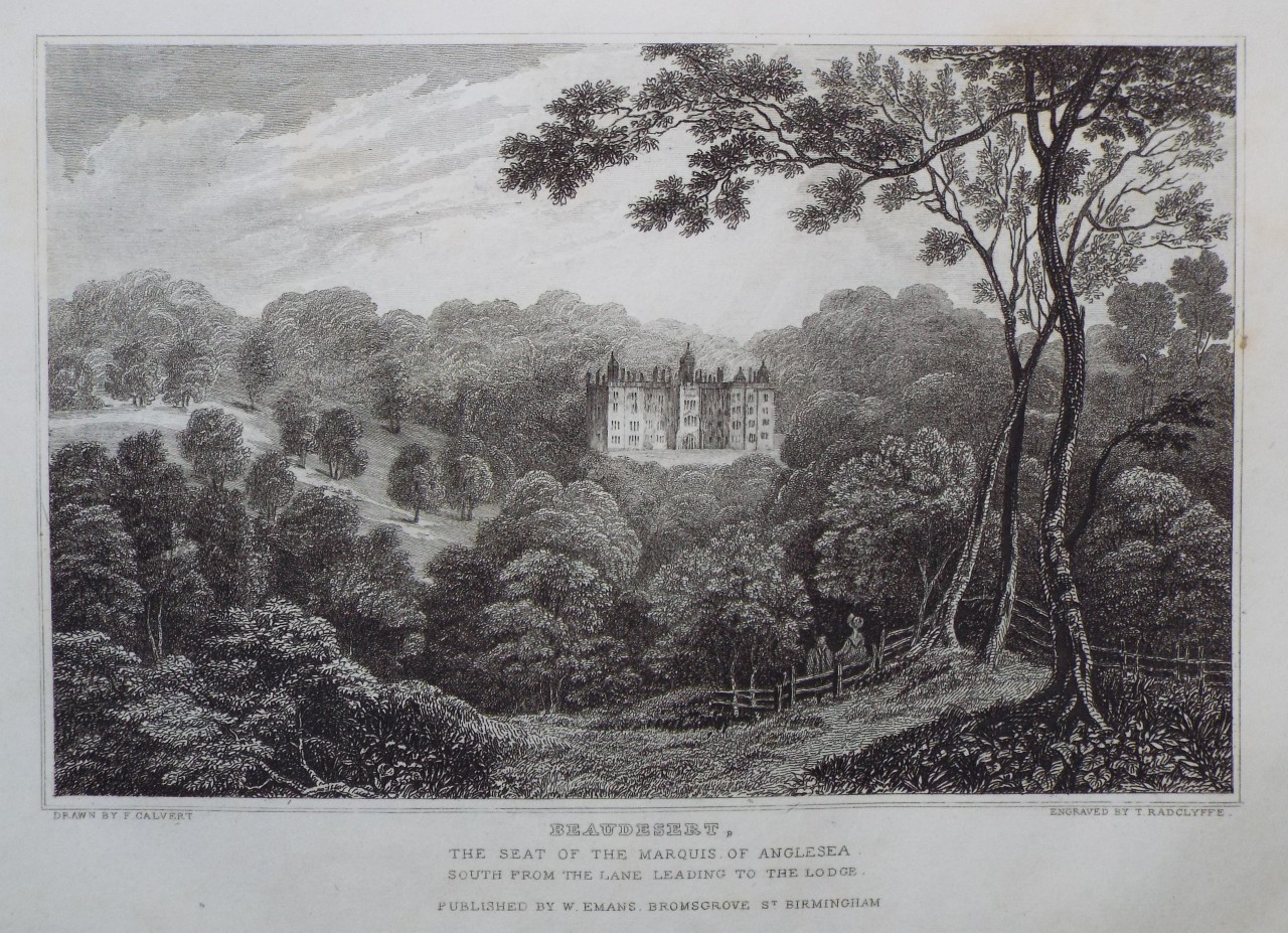 Print - Beaudesert, the Seat of the Marquis of Anglesea South from the Lane leading to the Lodge. - Radclyffe