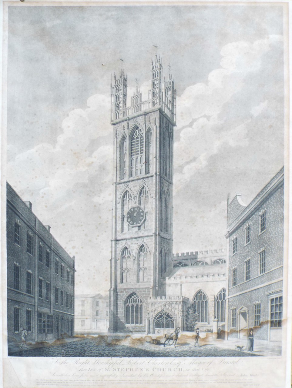 Aquatint - To the Right Worshipful Robert Claxton Esqr, Mayor of Bristol, This View of St. Stephen's, in that City Is with his Permission most respectfully Inscribed by his Worship's most obedient & obliged humble servant, John Marks. - 