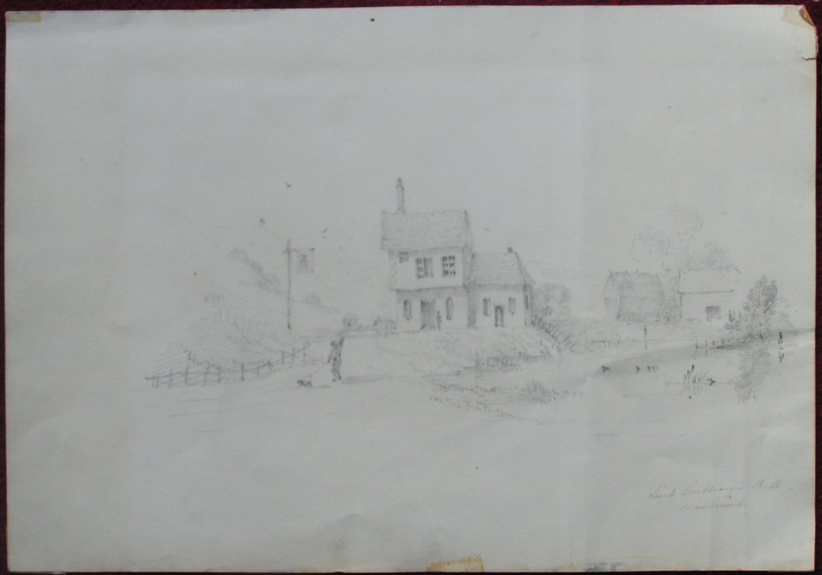 Pencil sketch - (Country Inn beside a river)