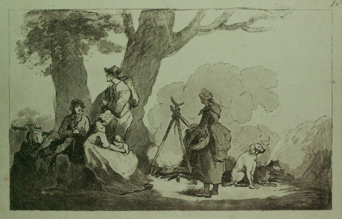 Etching with aquatint - (Gypsies in woodland)