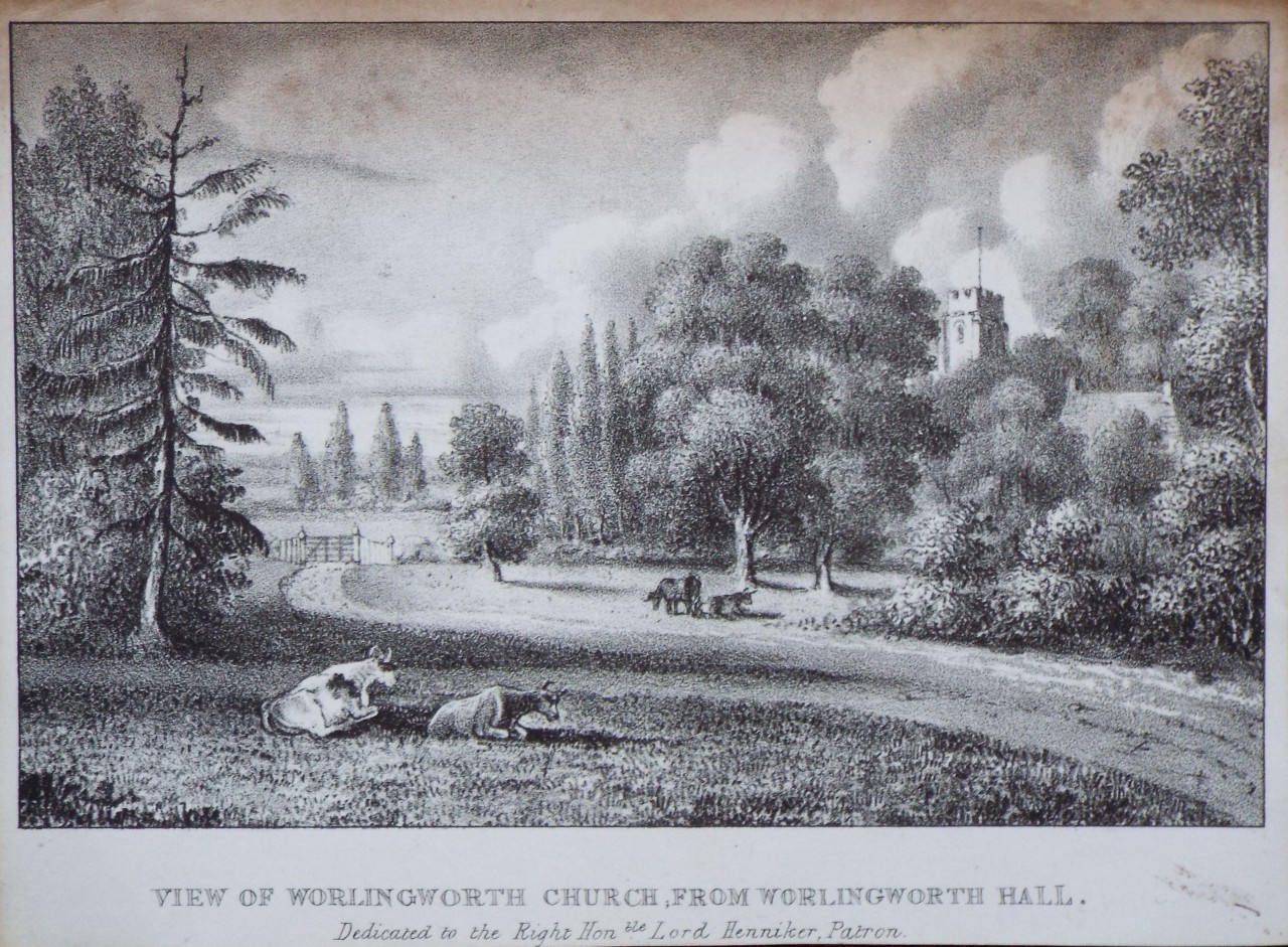 Lithograph - View of Worlingworth Church, from Worlingworth Hall. - Madeley