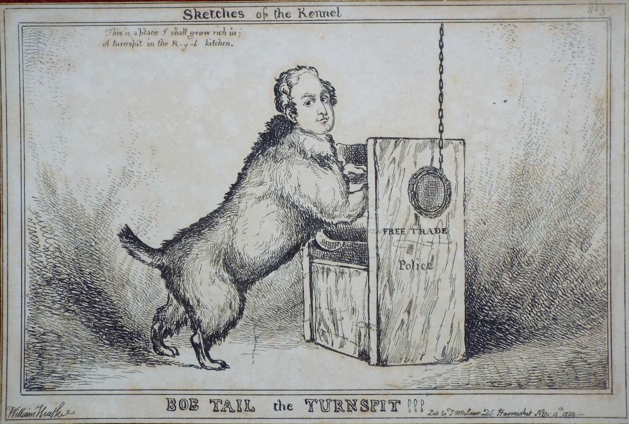 Etching - Sketches of the Kennel No.3. Bob Tail the Turnspit !!! - Heath