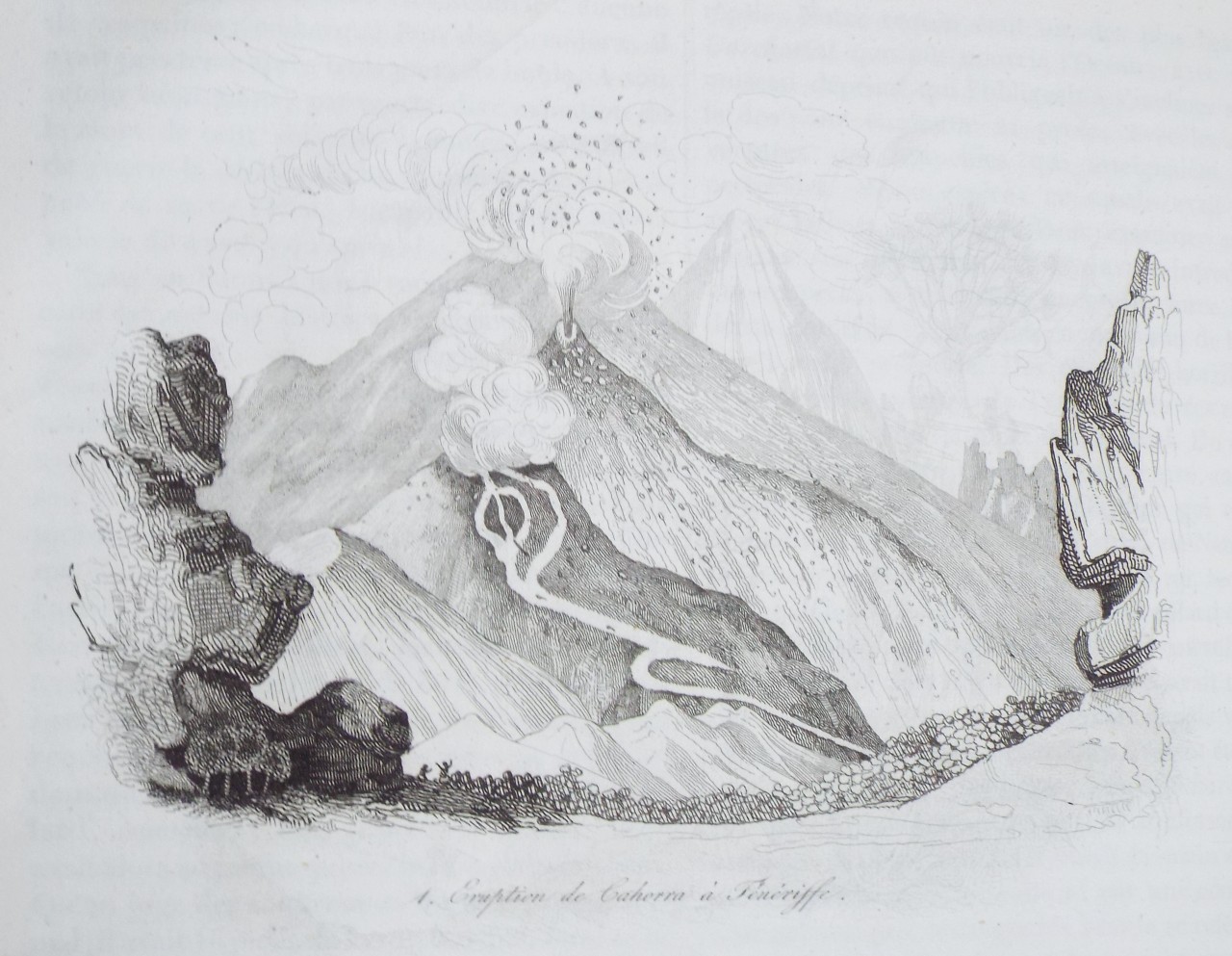 Etching - Eruption de Cahorra a Teneriffe. - Sainson