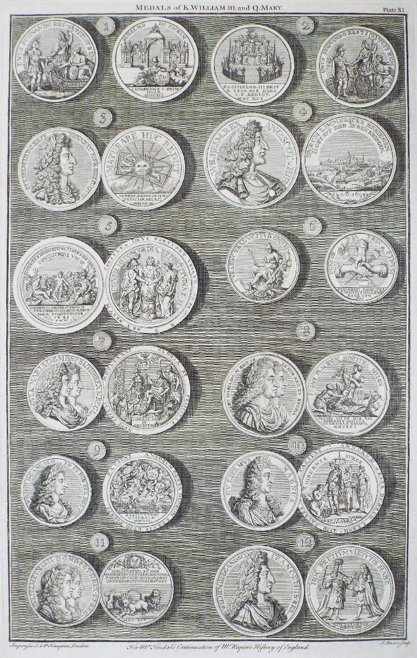 Print - Medals of K.William III. and Q.Mary. Plate XI - Basire