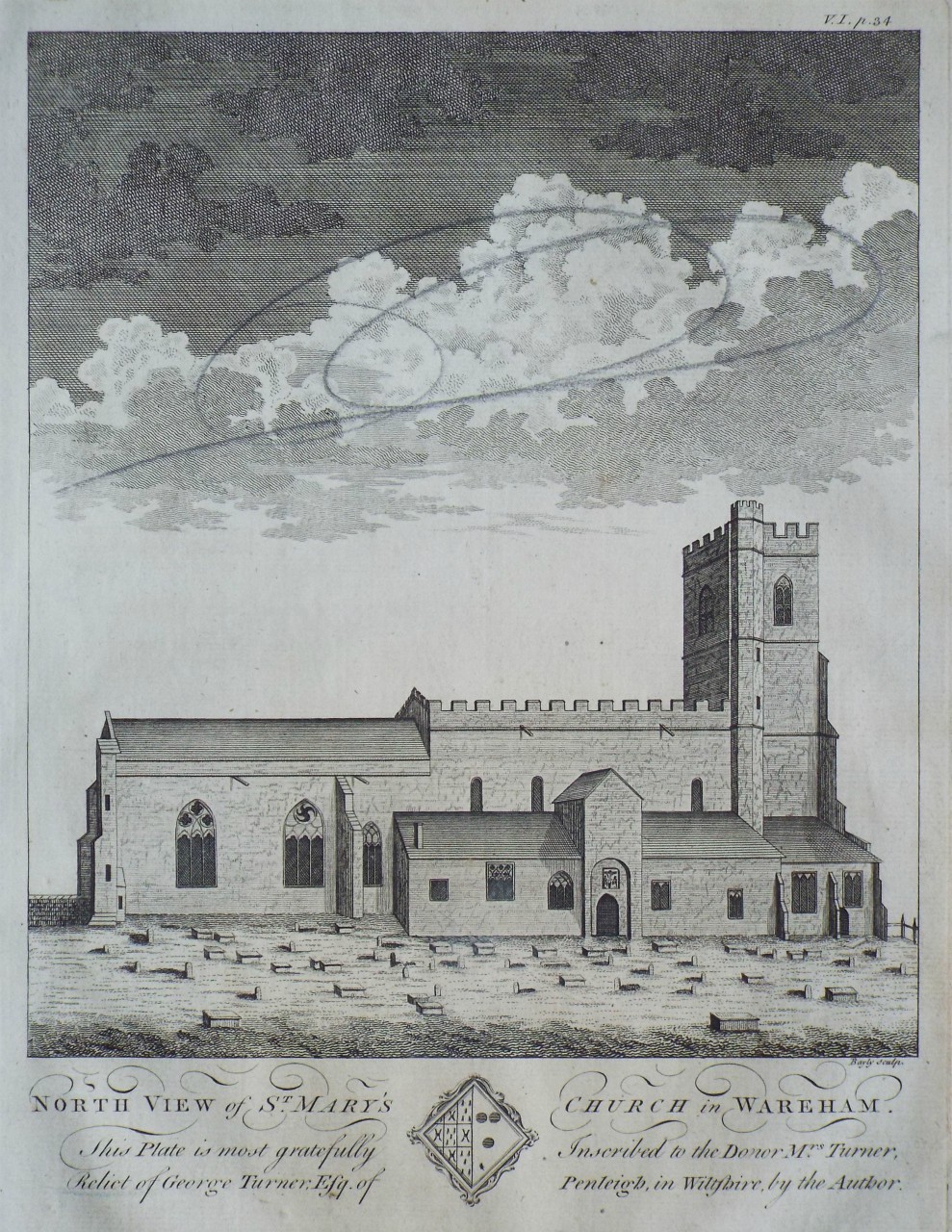 Print - North View of St. Mary's Church in Wareham. - 