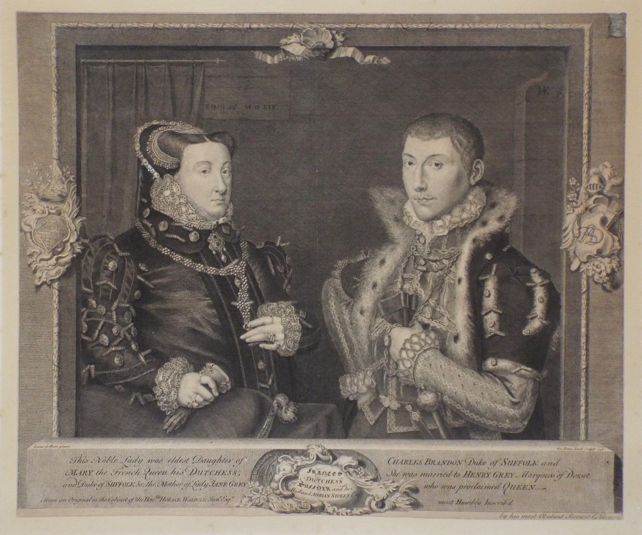 Print - Frances Dutchess of Suffolk and her Husband Adrian Stokes Esqr.etc - Vertue