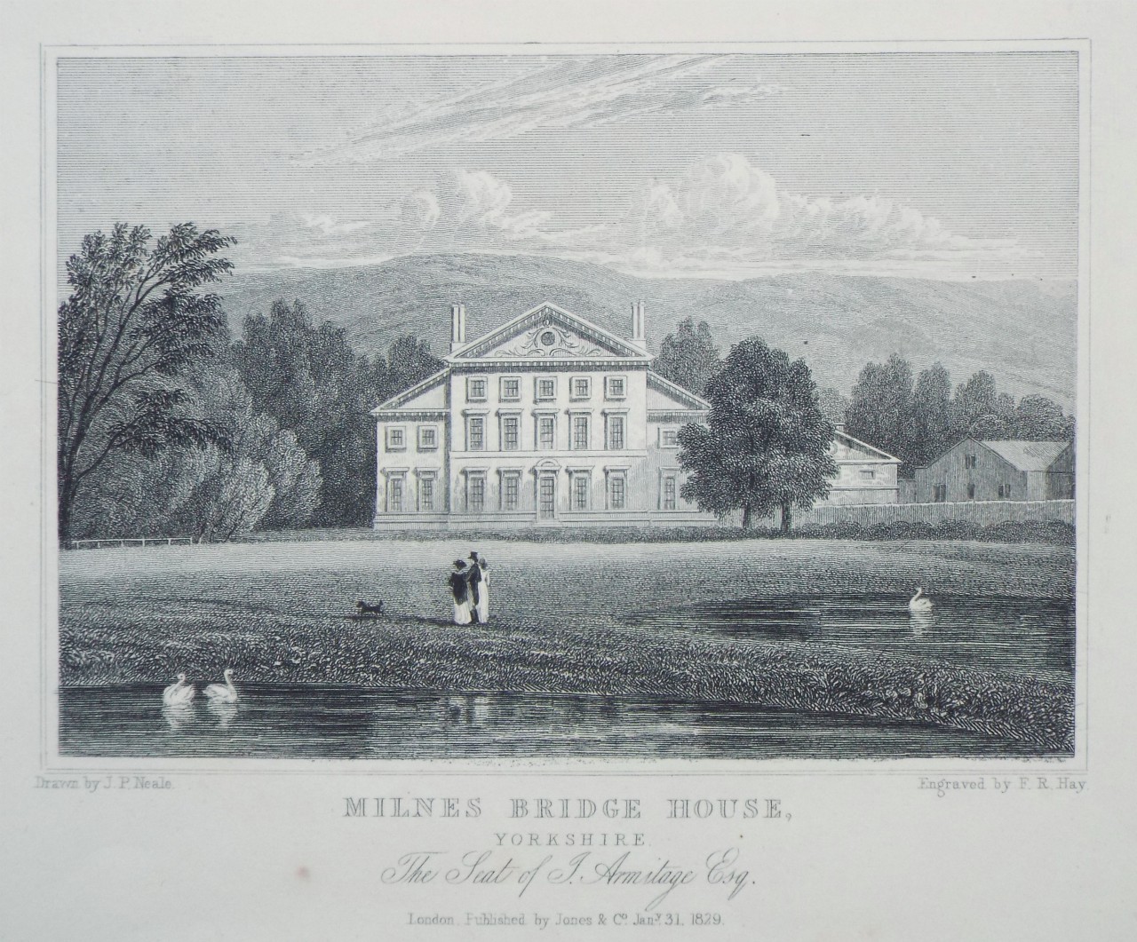 Print - Milnes Bridge House, Yorkshire. The Seat of J. Armitage Esq. - Hay