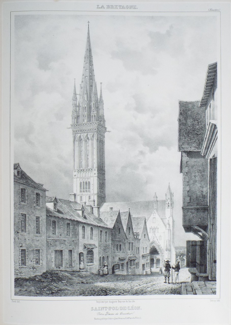 Lithograph - Saint-Pol-de-Leon. Notre Dame de Kreisker.