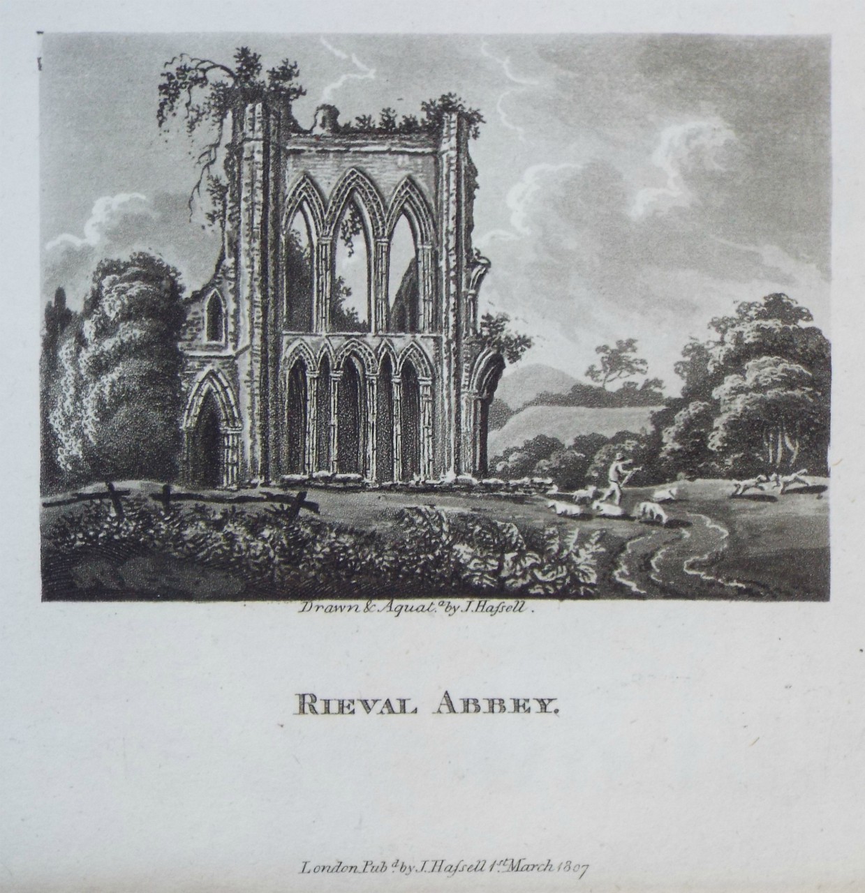 Aquatint - Rieval Abbey. - Hassell