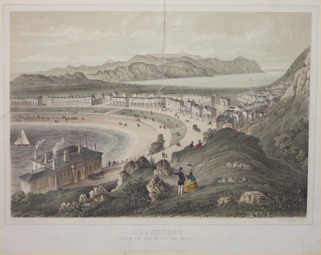 Lithograph - Llandudno, from the Hill behind the Baths - Hanhard