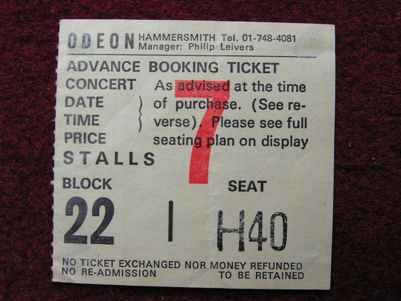 Ticket Stub - Southside Johnny Hammersmith Odeon Thu 24/11/77