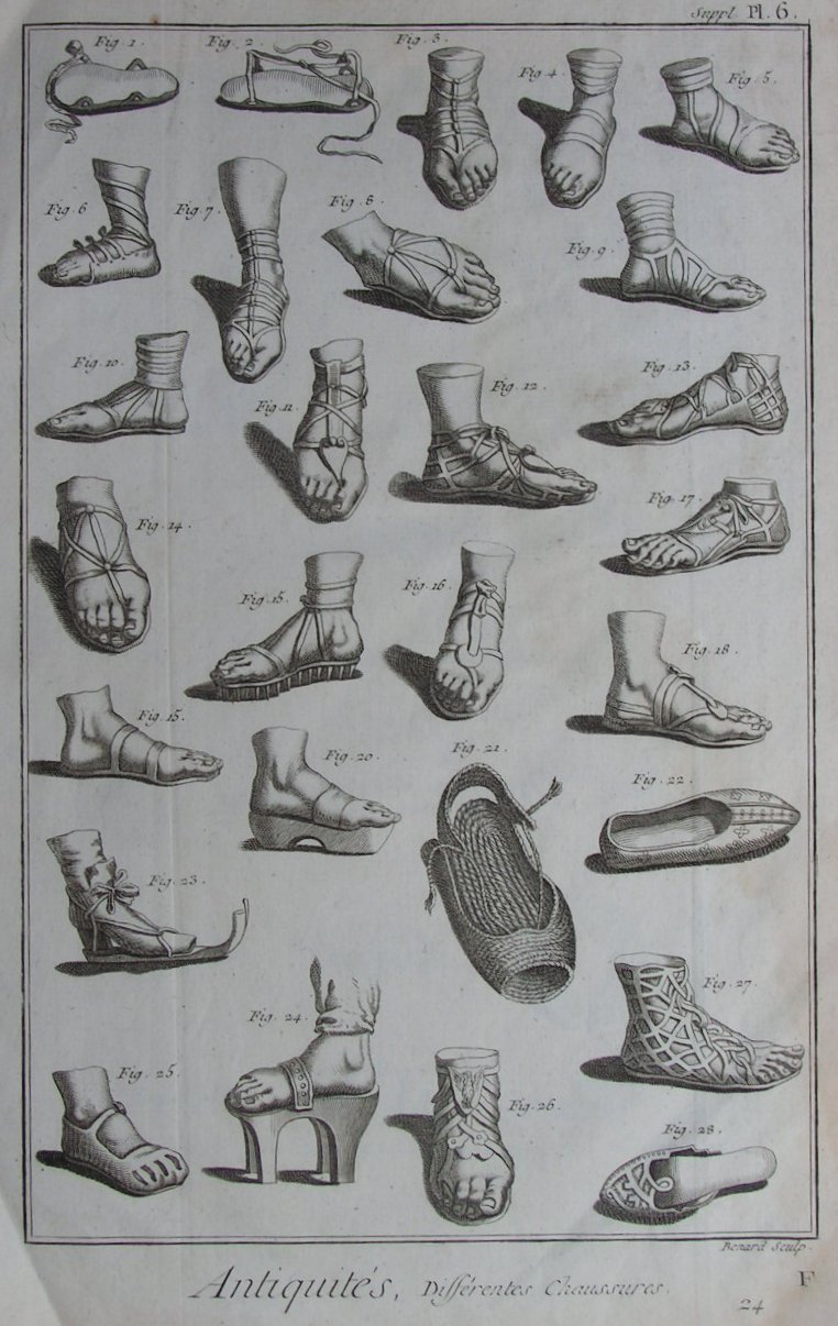 Print - Antiquites, Differentes Chaussures. Suppl. Pl. 6 - 