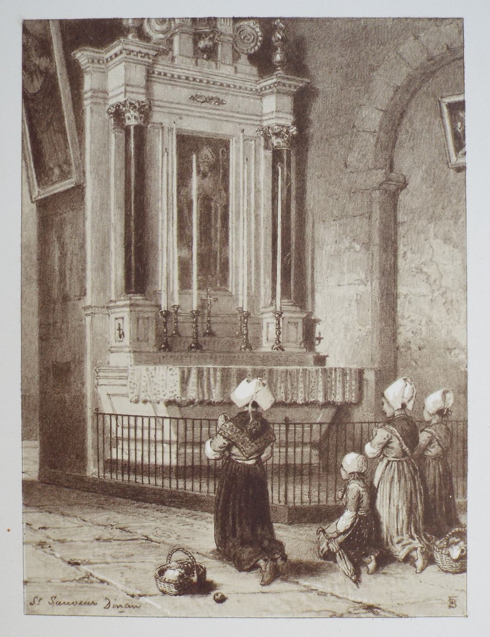 Lithograph - A Shrine in the Cathedral of St. Sauveur. Dinan. - Foster