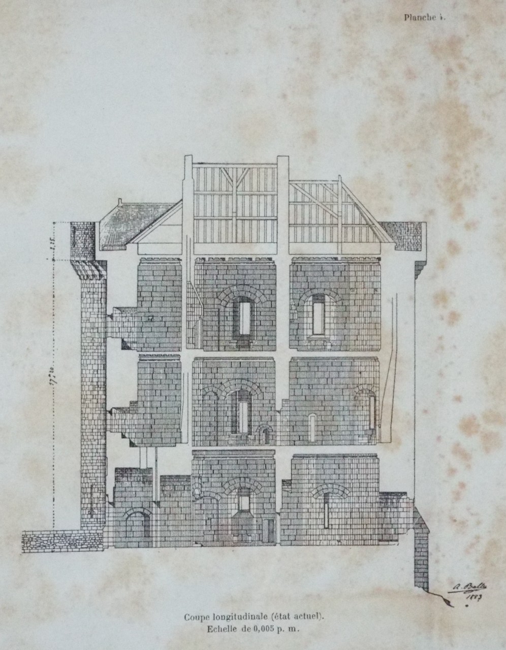 Wood - Coupe longitudinale (etat actuel). Echelle de 0,005 p. m.