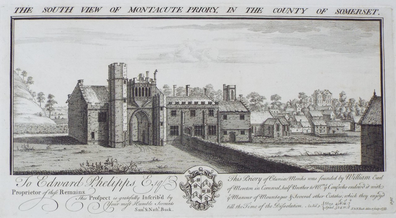 Print - The South View of Montacute Priory, in the County of Somerset. - Buck