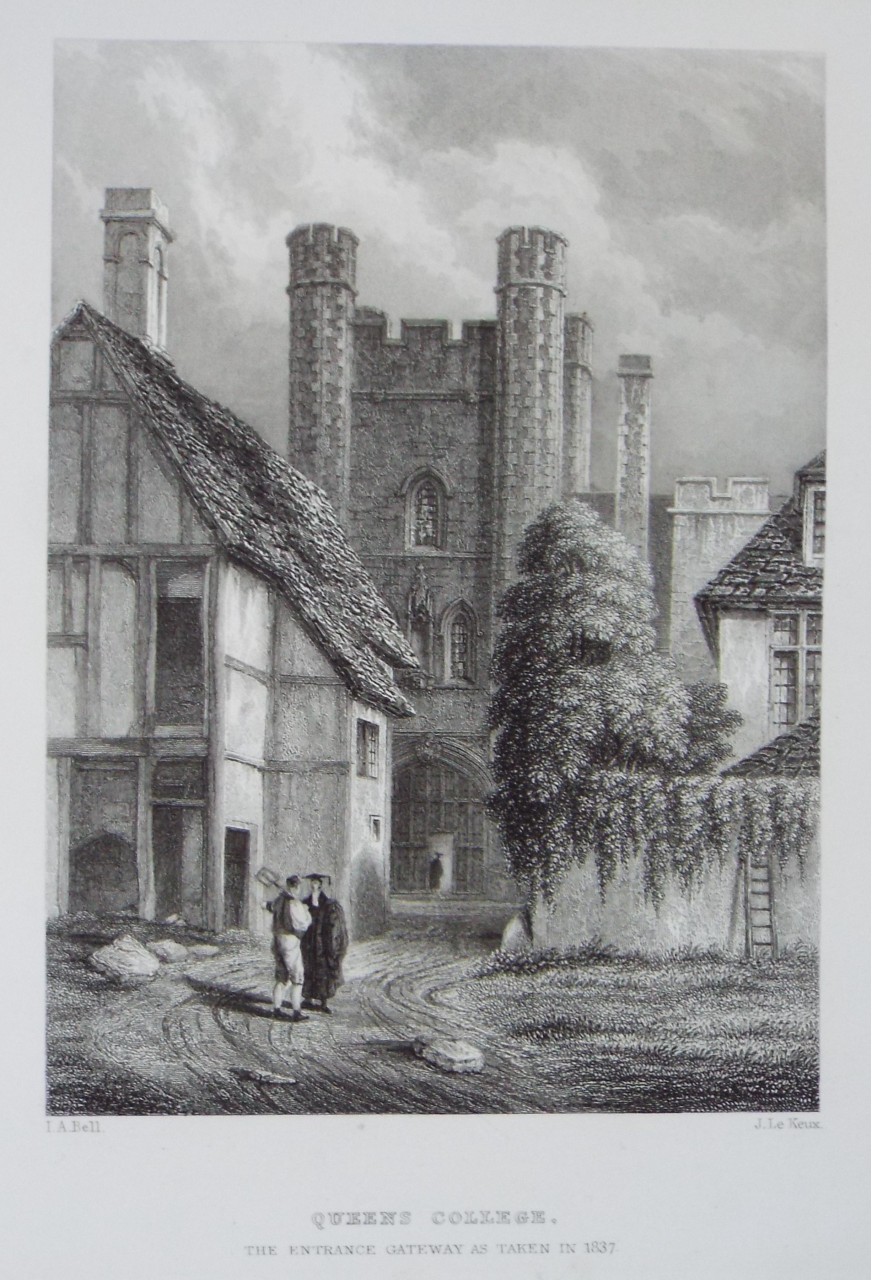 Print - Queens College. The Entrance Gateway as taken in 1837. - Le