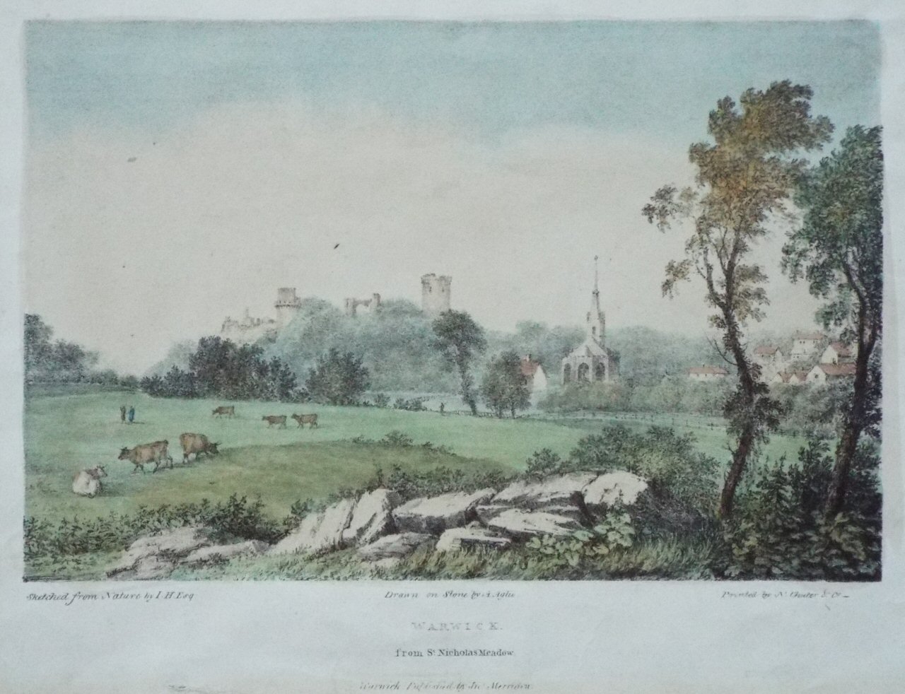 Lithograph - Warwick, from St. Nicholas Meadow. - Aglio