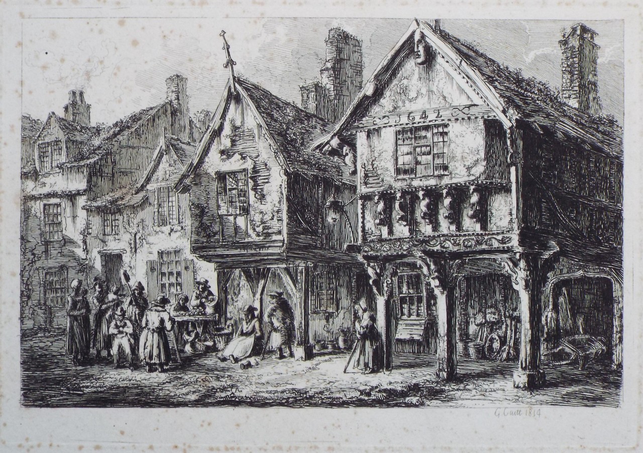Etching - Old Houses in Chester dated 1642. - Cuitt