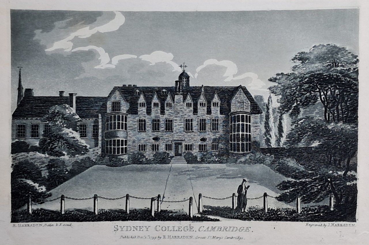 Aquatint - Sydney College, Cambridge. - Harraden