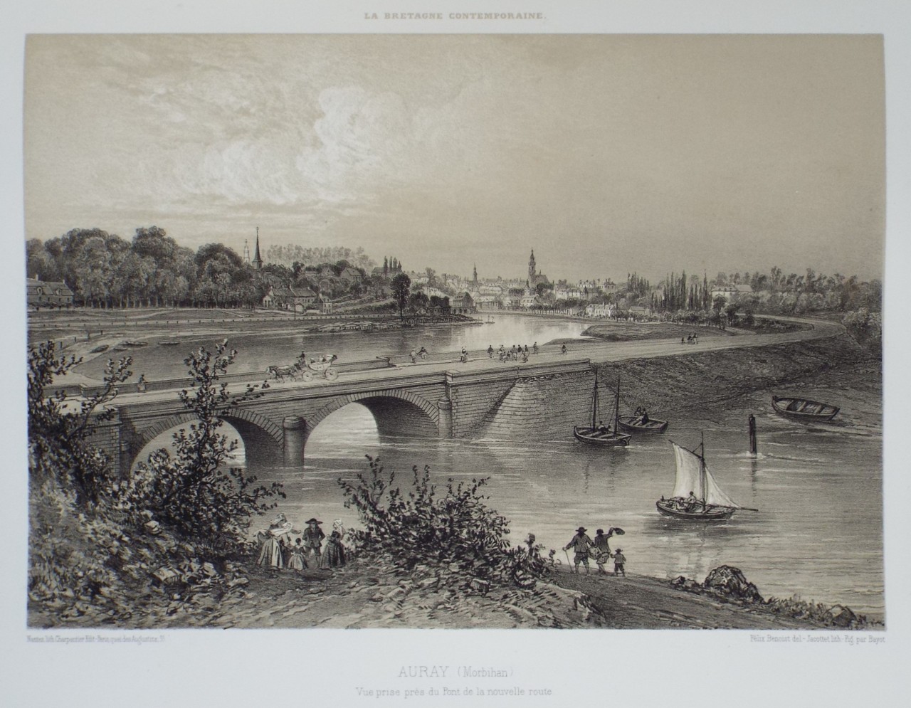 Lithograph - Auray. (Morbihan) Vue Prise pres de la Pont de la nouvelle route. - 