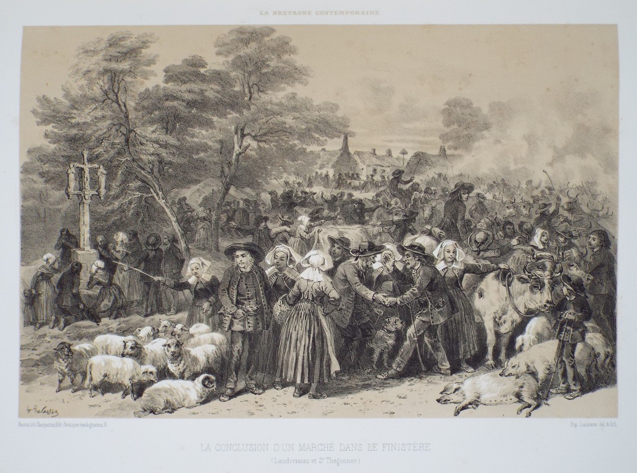 Lithograph - La Conclusion d'une Marche dans le Finistere. (Landivisiau et St. Thegonnec) - Lalaise