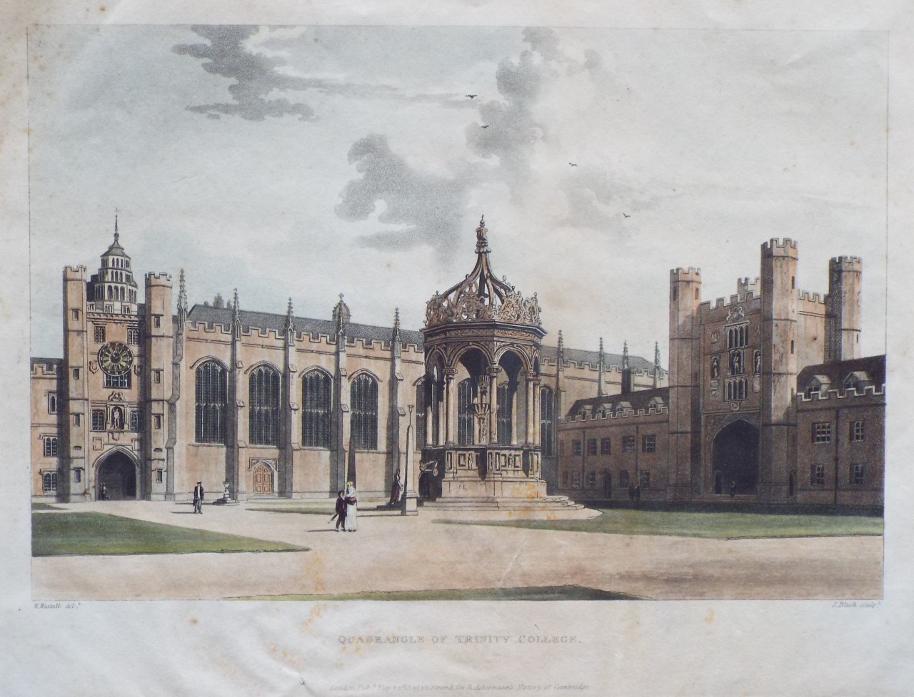 Aquatint - Quadrangle of Trinity College. - Bluck