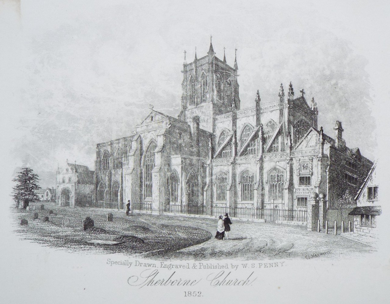 Steel Vignette - Sherborne Church 1852 - Penny