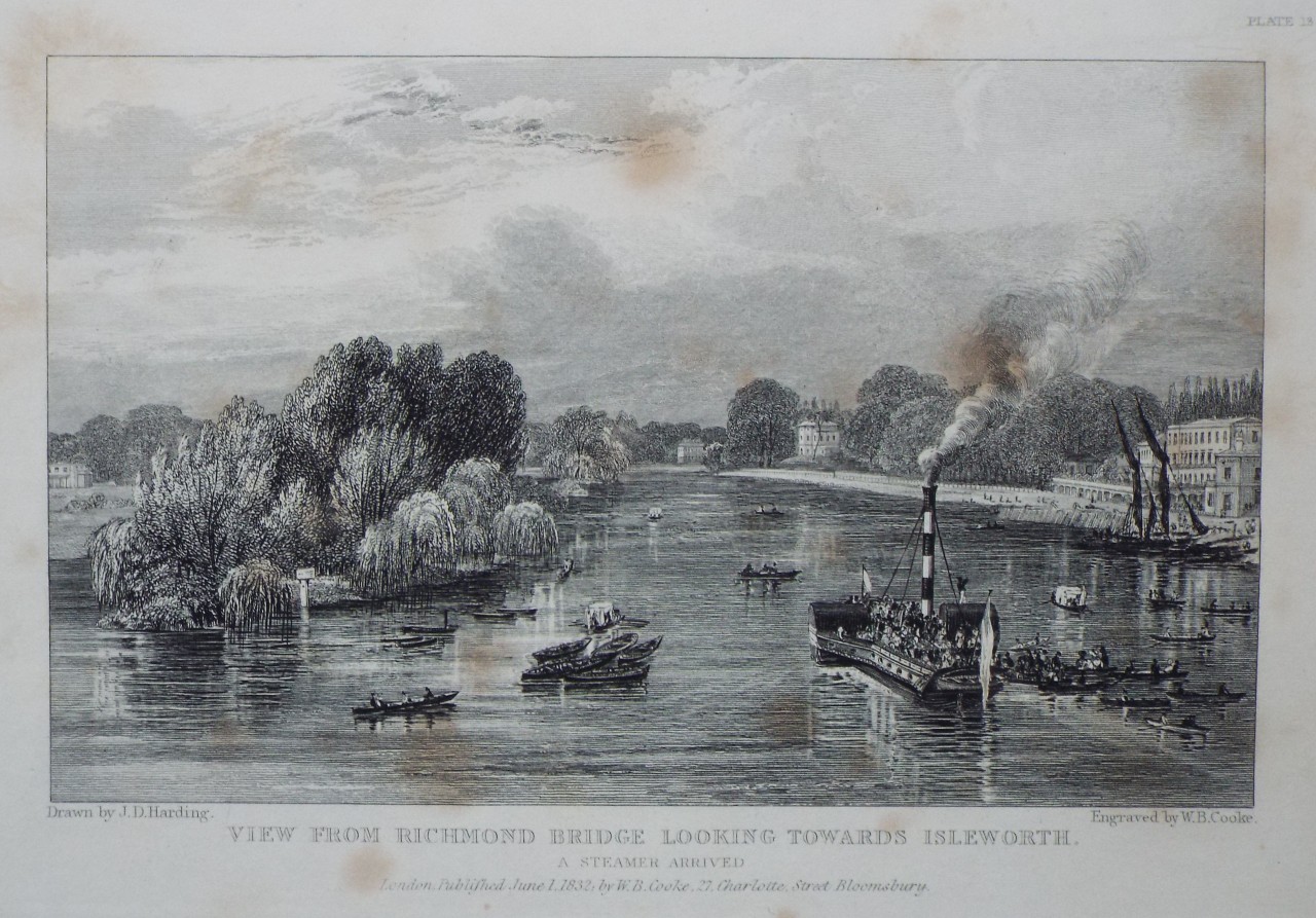 Print - View of Richmond Bridge looking towards Isleworth. A Steamer Arrived. - Cooke