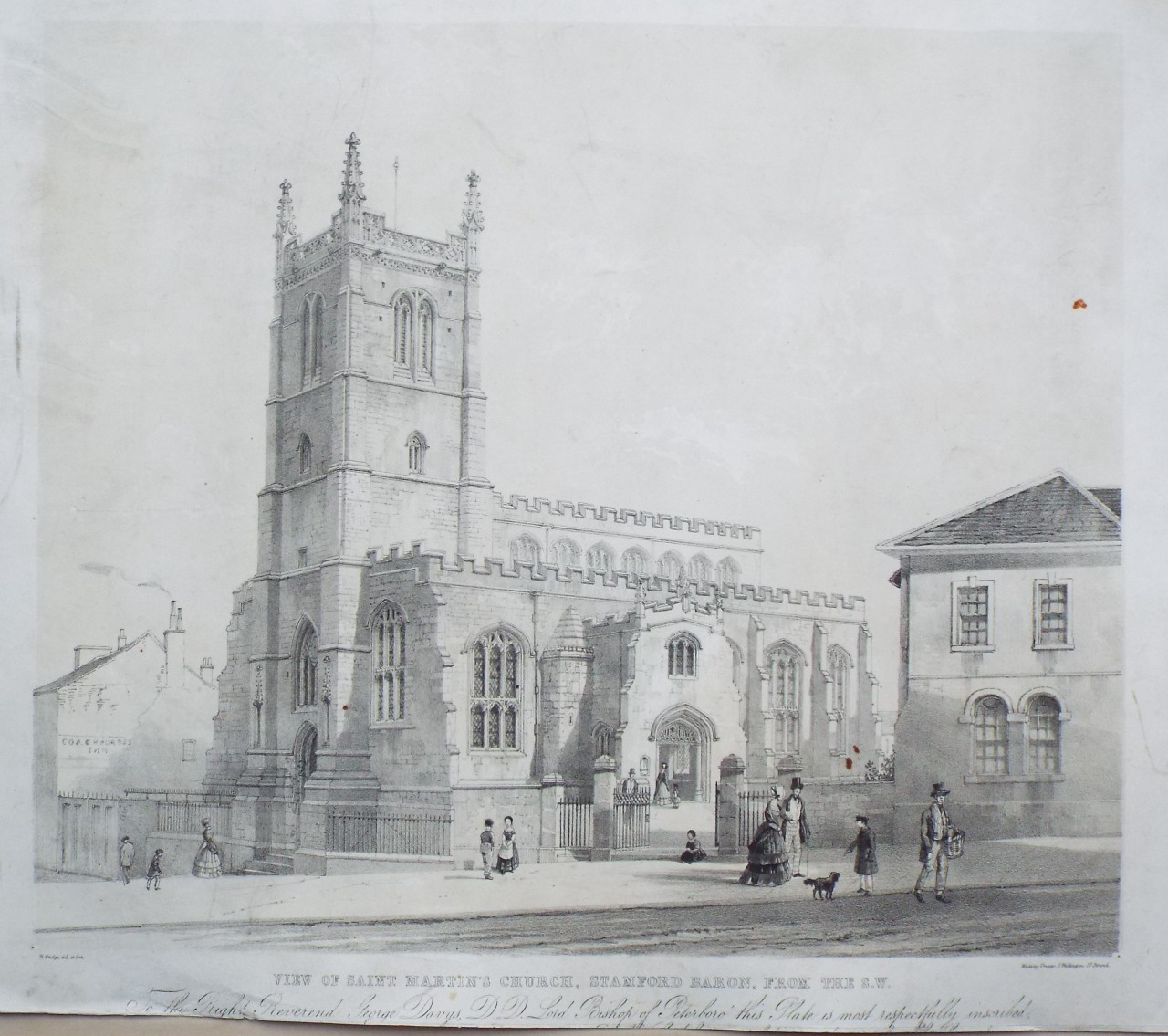 Lithograph - View of Saint Martin's Church, Stamford Baron, from the S.W. - Rudge