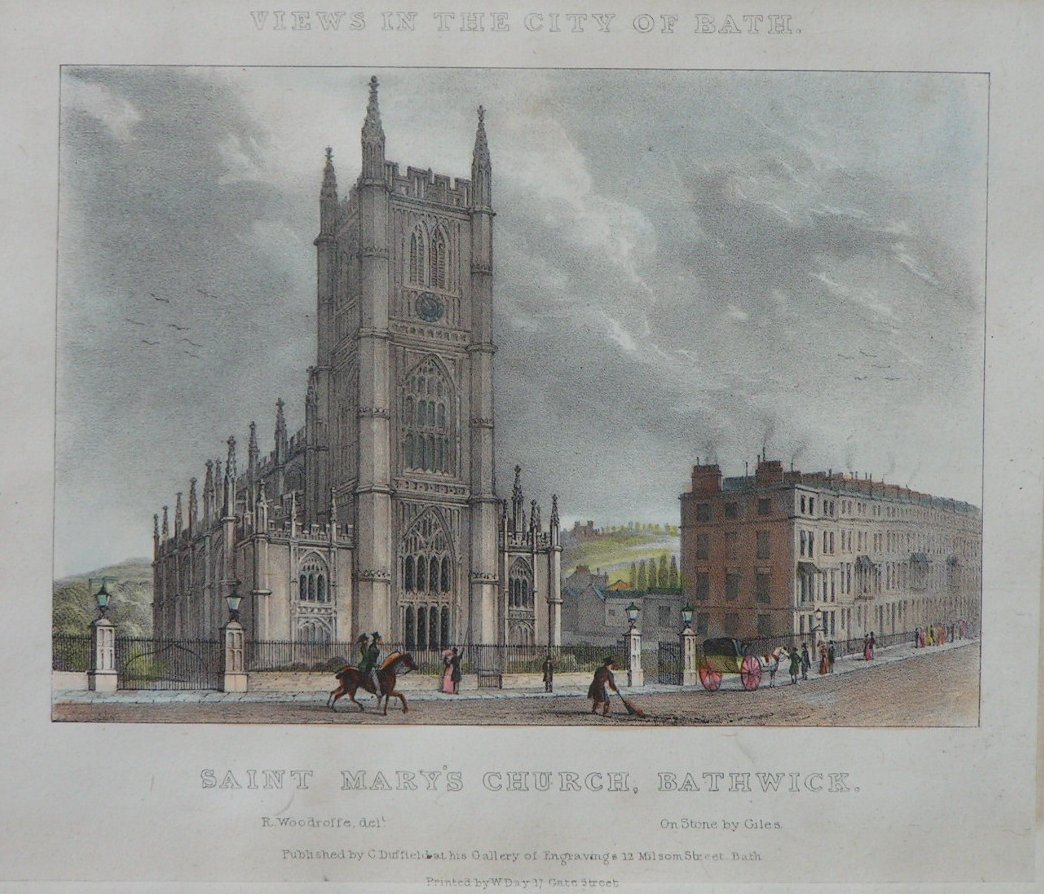 Lithograph - Views of the City of Bath. Saint Mary's Church, Bathwick. - 