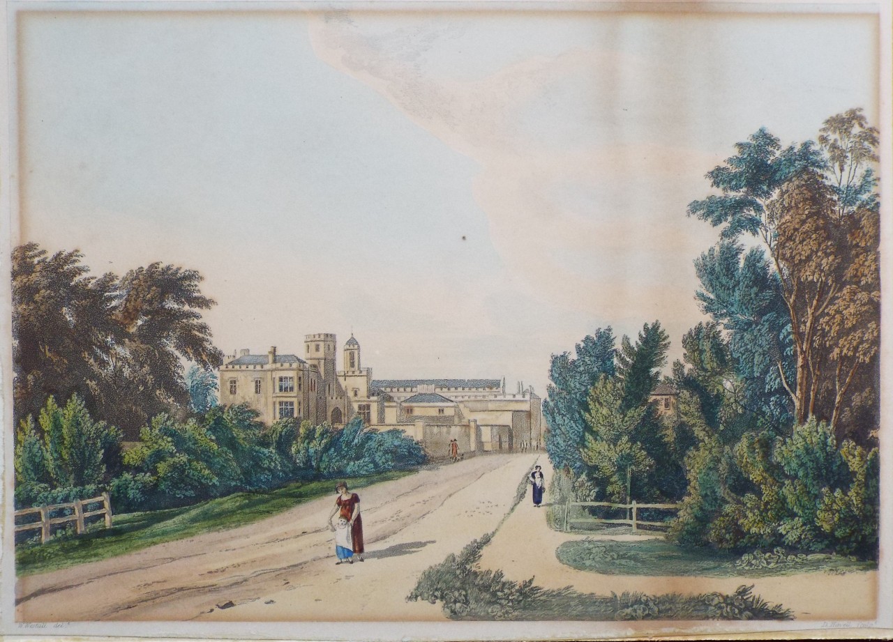 Aquatint - View of Rugby School from the Northampton Road - Havell