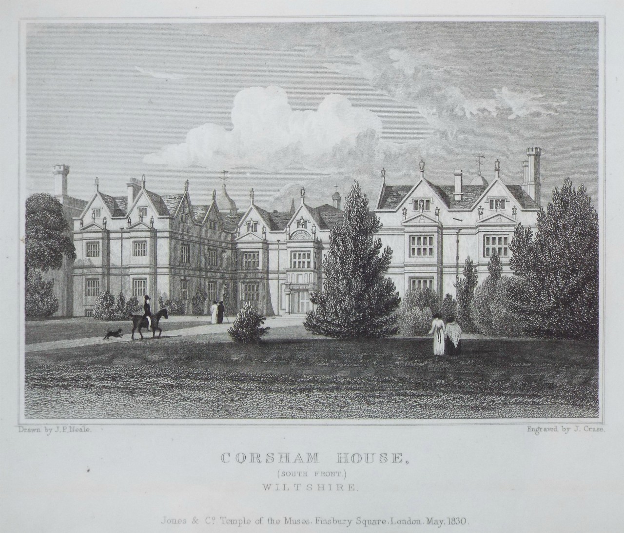 Print - Corsham House, (South Front,) Wiltshire. - Cruse