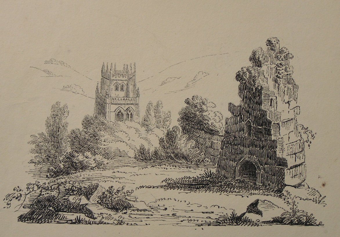 Pen & Ink - (Church tower and ruin)